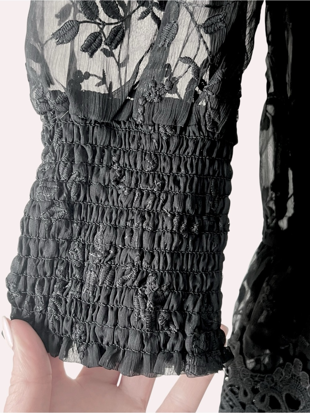 the clothing company Black Eyelet-Trim Crochet Embroidered Floral Mini Dress - Picture 4 of 10